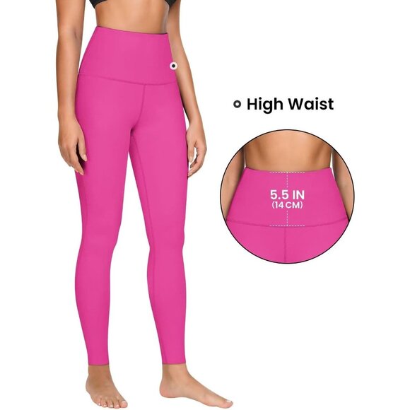 🆕Women’s Hot Pink Polyester High Waisted Tummy Control Yoga Pants Fitness Gym - Picture 4 of 6